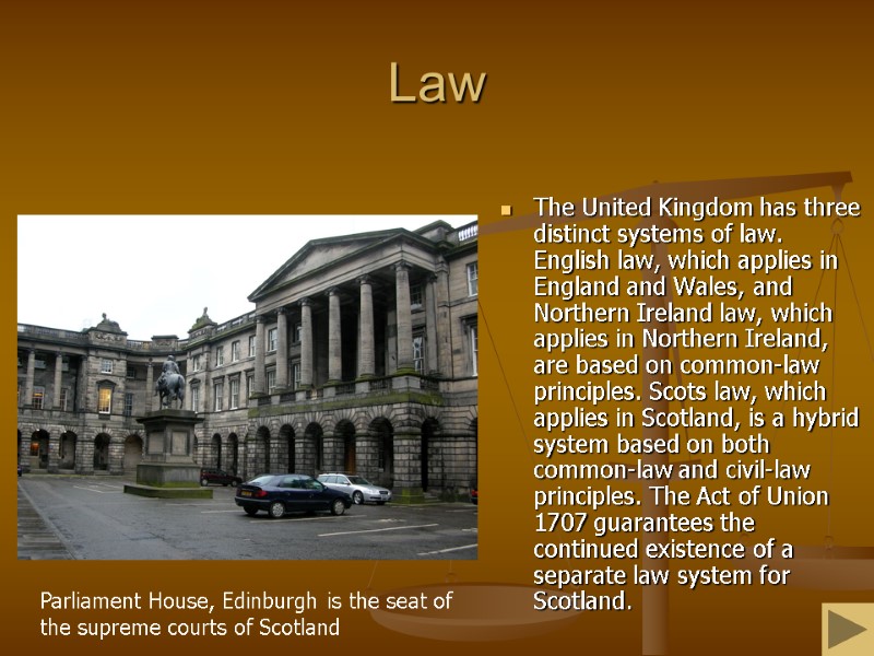 Law The United Kingdom has three distinct systems of law. English law, which applies Law The United Kingdom has three distinct systems of law. English law, which applies